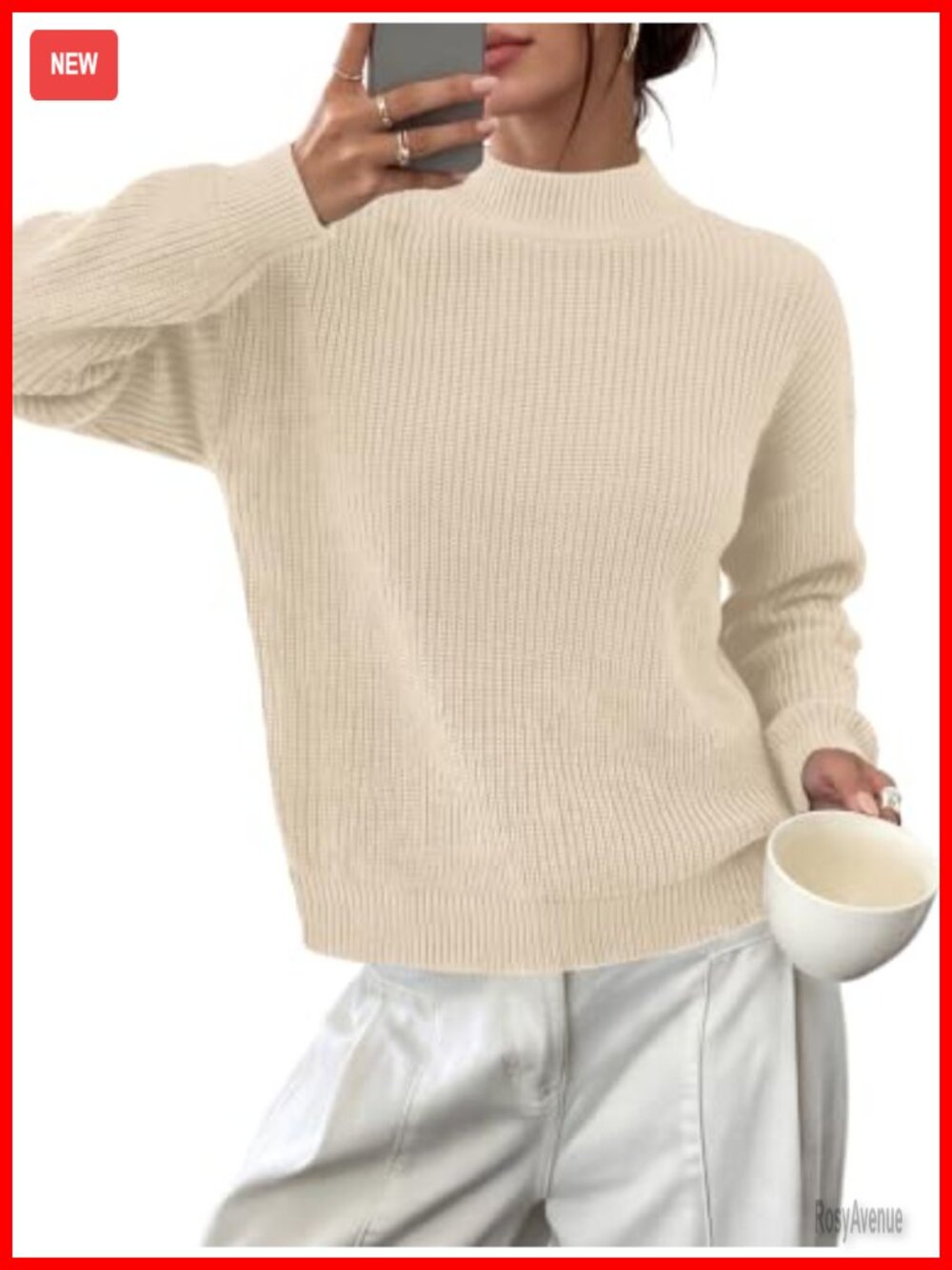 WIHOLL Women's Cozy Mock Neck Sweater Pullover Fall Outfit